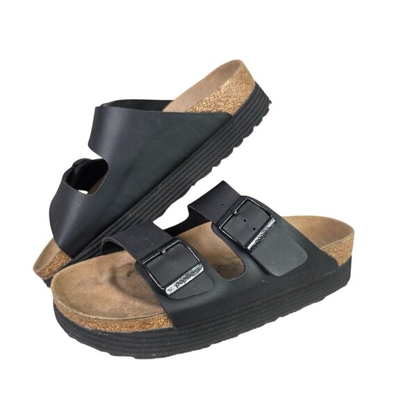 Womens Papillio Birkenstock Black Vegan Leather Arizona Platform Sandals Size 40 - Picture 1 of 7